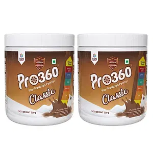 Pro360 Classic Daily Wellness Nutritional Protein Health Drink Supplement Powder for Men and Women - Instant Beverage Mix - 200+200g (Chocolate) Pack of 2
