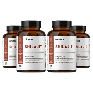 Nirvasa Pure Shilajit + Capsule, for Performance, Vigour & Vitality, enriched with Shilajit, Safed Mulsi, Aswagandha and Kaunch Beej Extract, Vegeterian Capsules, 4B (4 X 60 Capsules)