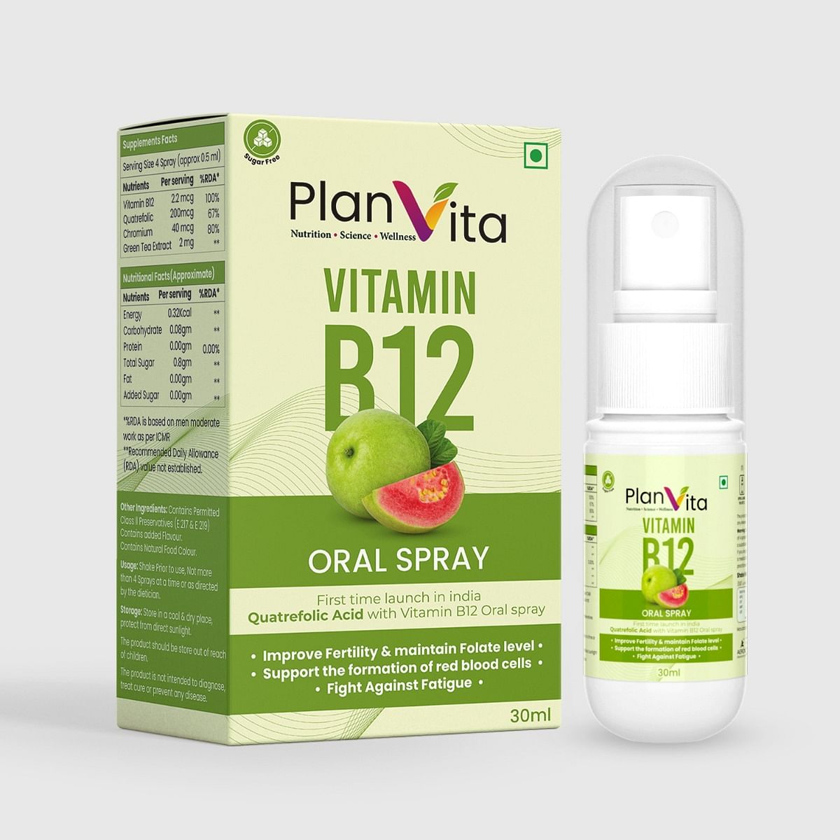 

PLANVITA Vitamin B12 Supplements Oral Spray | Energy Booster For Men & Women | Pocket Friendly (Guava) - 30ml