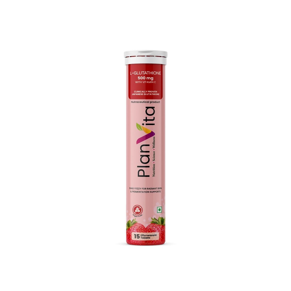 

PLANVITA - 500mg Japanese Glutathione & Vitamin C for Brighter Skin | Skin Glow & Radiance | Strawberry flavour - 15 effervescent tablets