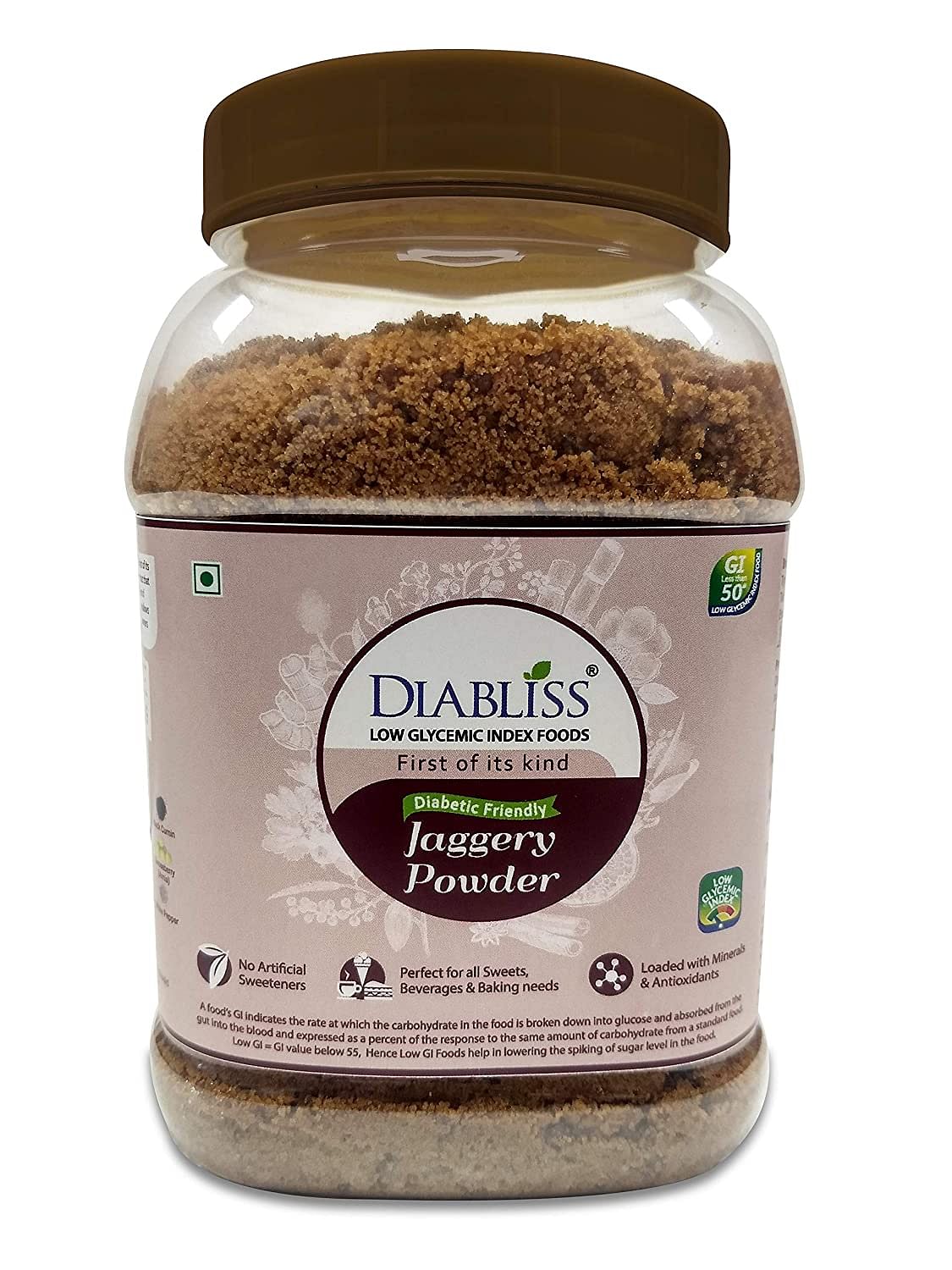 

Diabliss Diabetic Friendly Herbal Jaggery Powder - Low Glycemic Index (GI) - Reusable Jar (1)