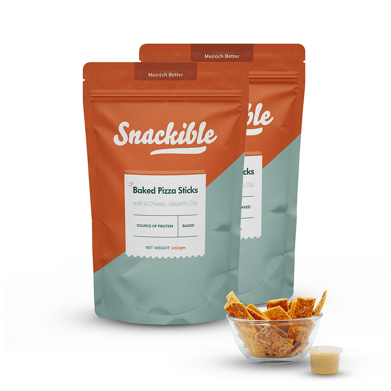 

Snackible Baked Pizza Sticks with a Cheesy Jalapeno Dip Pack of 2 (2x240gm) Baked Low Calorie No Preservatives Cracker & Dip