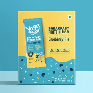Yogabar Breakfast Protein Blueberry Bars - 300gm, 50 g x 6 Bars - Fibre and protein rich - 10g whole grains - Oats,millets, quinoa & almonds