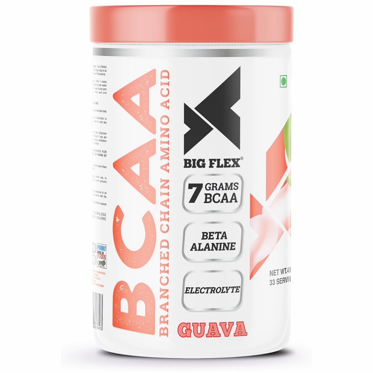 

Bigflex Prime BCAA, Guava [ 33 Serv, 400Gm ] | 3500mg L-Leucine | 1750mg L-Isoleucine | 1750mg L-Valine | 1000mg Beta Alanine & Vitamin C For Muscl...