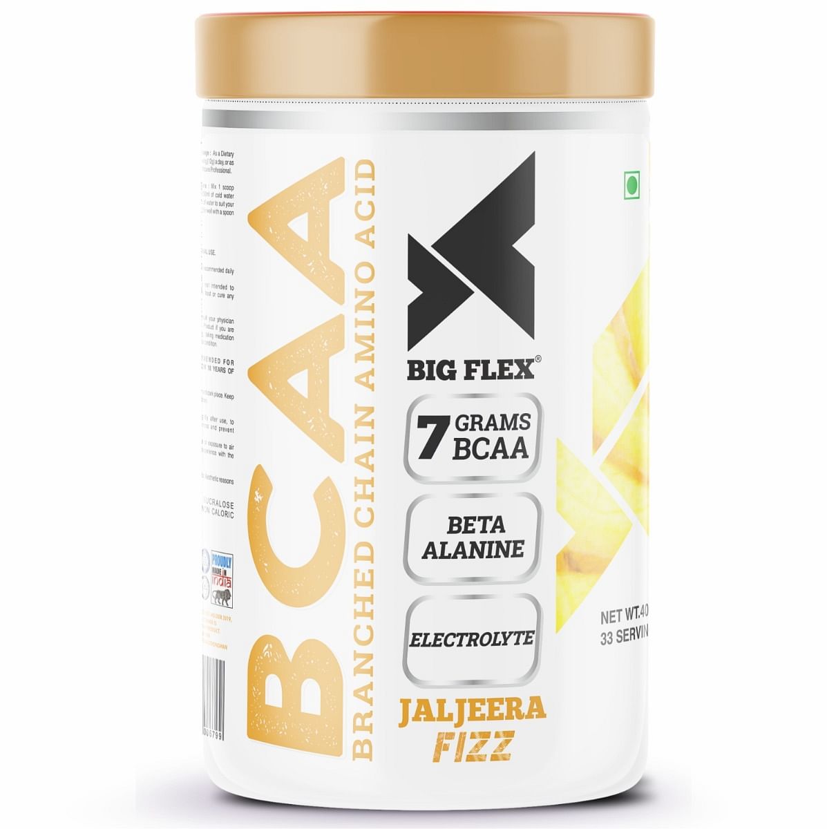 

Bigflex Prime BCAA, Jaljeera [ 33 Serv, 400Gm ] | 3500mg L-Leucine | 1750mg L-Isoleucine | 1750mg L-Valine | 1000mg Beta Alanine & Vitamin C For Mu...