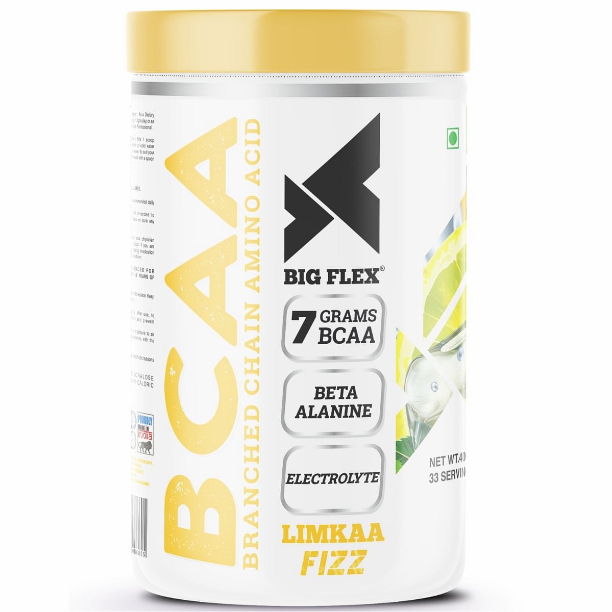 

Bigflex Prime BCAA, Limka [ 33 Serv, 400Gm ] | 3500mg L-Leucine | 1750mg L-Isoleucine | 1750mg L-Valine | 1000mg Beta Alanine & Vitamin C For Muscl...