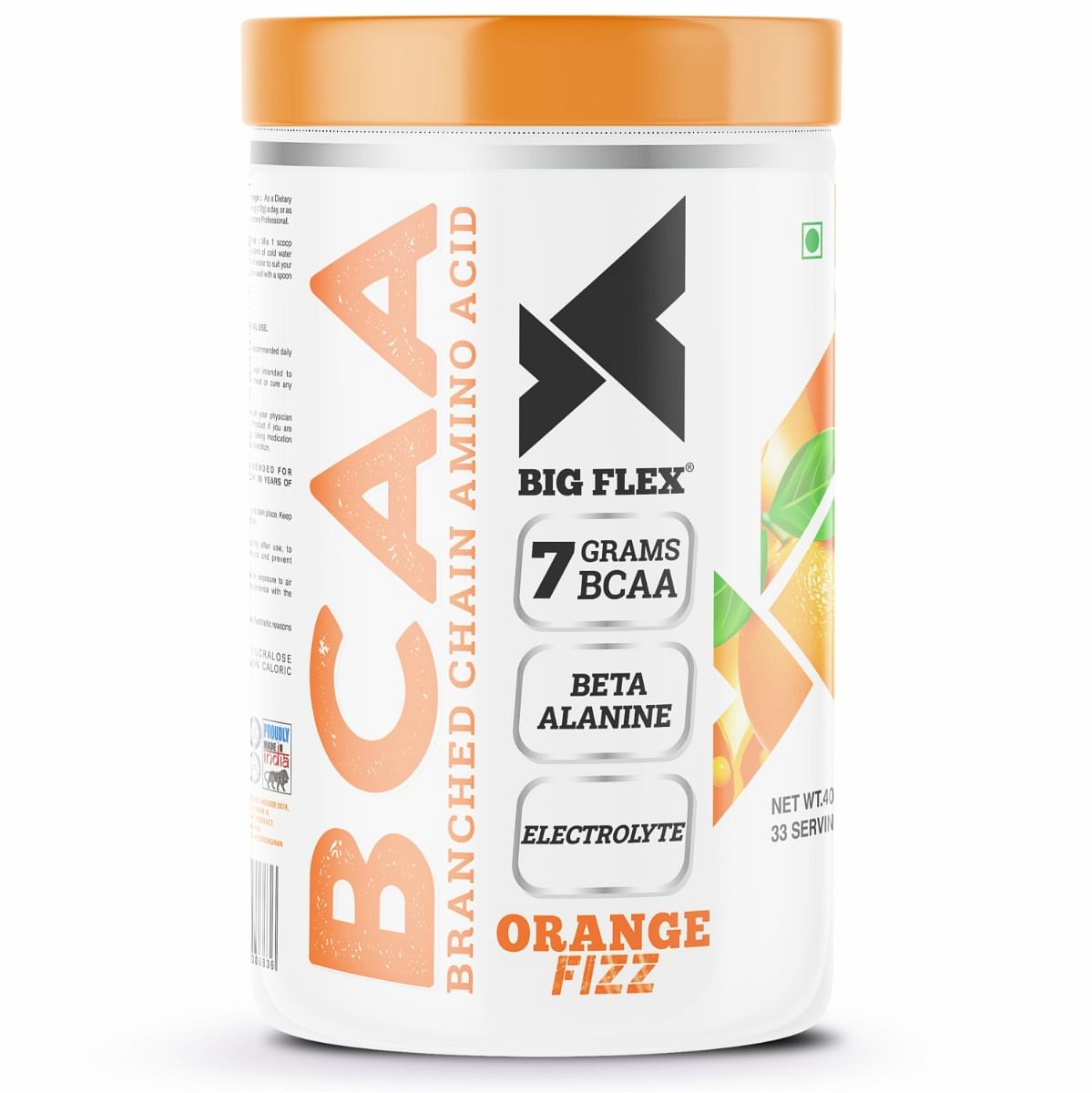 

Bigflex Prime BCAA, Orange Fizz [ 33 Serv, 400Gm ] | 3500mg L-Leucine | 1750mg L-Isoleucine | 1750mg L-Valine | 1000mg Beta Alanine & Vitamin C For...