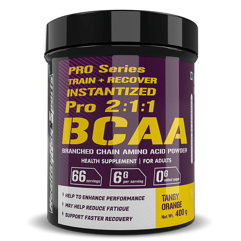 HealthyHey Sports BCAA Powder 2:1:1, Branched Chain Amino Acids, BCAAs, Tangy Orange, 66 Servings - 400gm