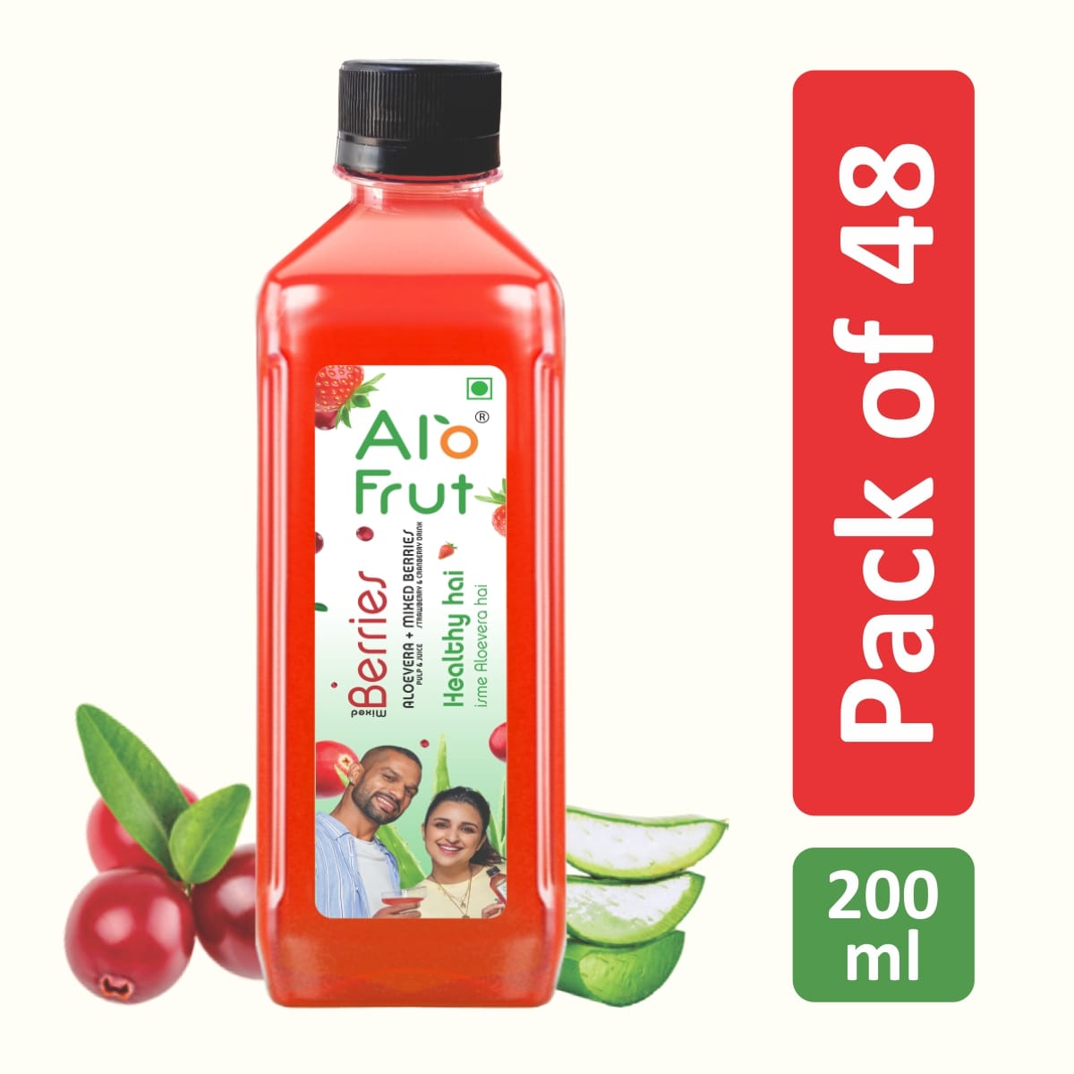 Alo frut Berries Fruit Drink with Tasty Aloevera Chunks & Juice-200ml-Pack Of 48|Goodness of Fruits And Aloevera| Ready-to-Serve Fruit Juice |Berries Juice