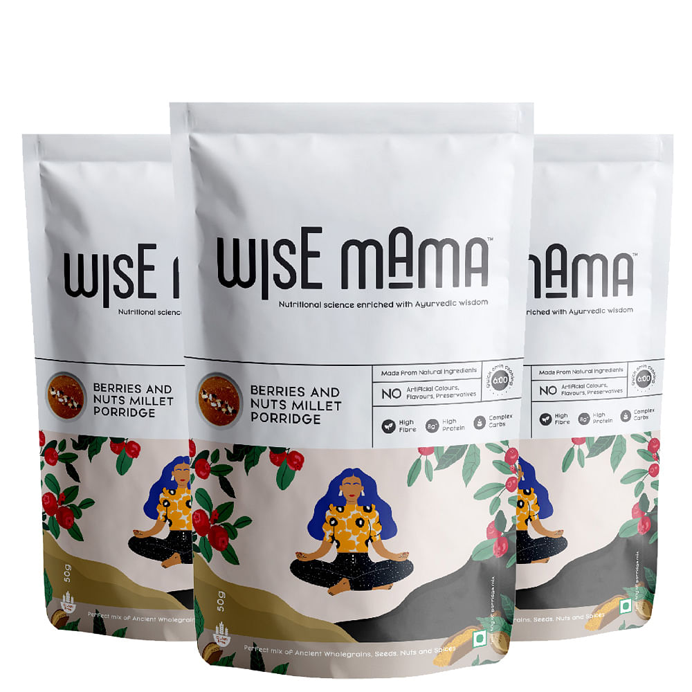 

Wise Mama Berries And Nuts Millet Porridge (Daliya / Dalia), High Fibre, High Protein, Complex Carbs, Gluten Free - 50 Gm (Pack Of 3)