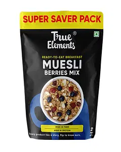 True Elements Cranberry And Blueberry Muesli 1.2kg - Super Value Pack | Cereal for Breakfast | 100% Wholegrain Muesli | Diet Food