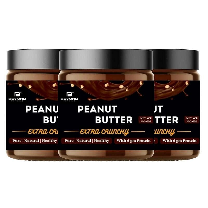 

Beyond Fitness High Protein Peanut Butter, Dark Choclate, Extra Crunchy, 6gm Whey protein per serving, 900gm (Pack of 3) 900GM