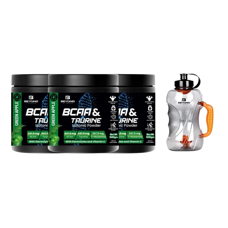 

Beyond Fitness BCAA & TAURINE Isotonic Energy Drink With Electrolytes and vitamin c (Pack of 3) with 1.5 Gallon Bottle