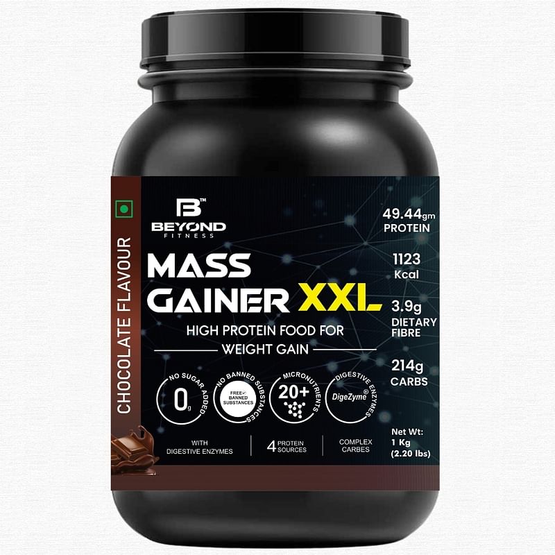 

Beyond Fitness Mass Gainer XXL Protein Powder, Weight and Muscle Gainer, 49.44g Protein, 214g Carbs, 3.9g Dietary Fibre, 1,000+ Calories, Chocolate...