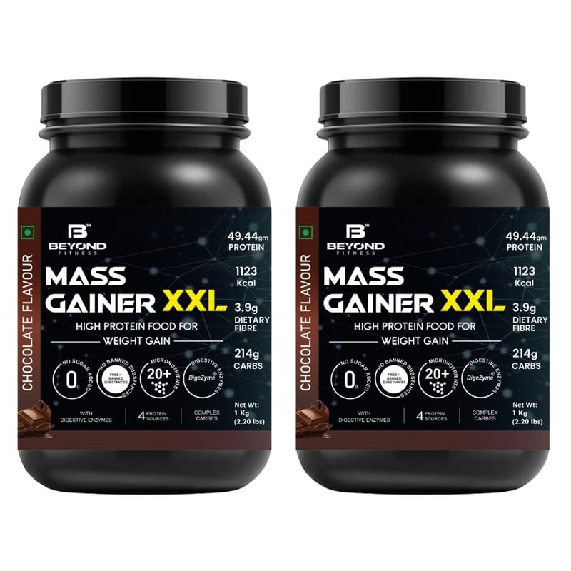 

Beyond Fitness Mass Gainer XXL Protein Powder, Weight and Muscle Gainer, 49.44g Protein, 214g Carbs, 3.9g Dietary Fibre, 1,000+ Calories, Chocolate...