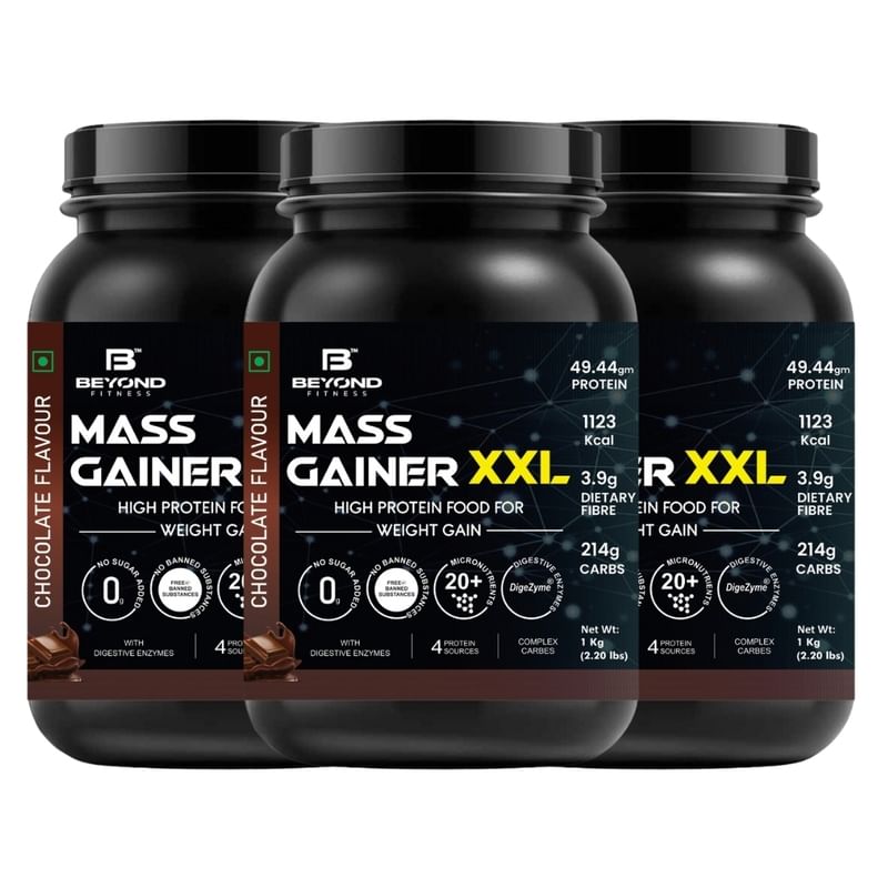 

Beyond Fitness Mass Gainer XXL Protein Powder, Weight and Muscle Gainer, 49.44g Protein, 214g Carbs, 3.9g Dietary Fibre, 1,000+ Calories, Chocolate...