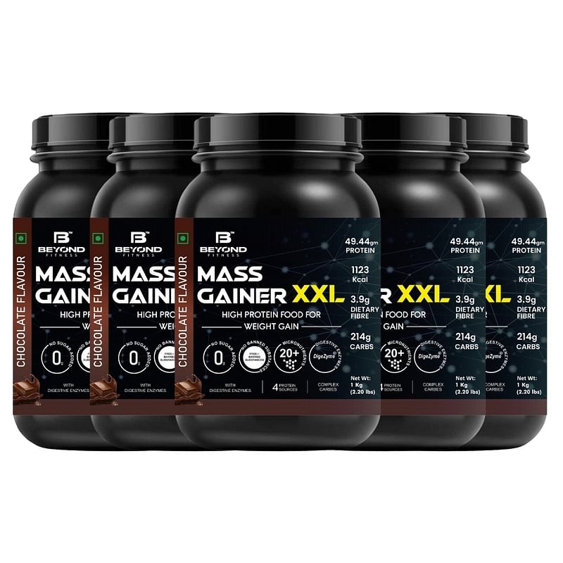 

Beyond Fitness Mass Gainer XXL Protein Powder, Weight and Muscle Gainer, 49.44g Protein, 214g Carbs, 3.9g Dietary Fibre, 1,000+ Calories, Chocolate...