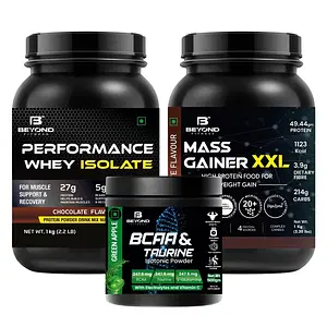 Beyond Fitness Beast Mode Combo (Mass Gainer XXL 1kg- 100% Whey Isolate Protein 1kg + BCAA Isotonic energy drink 500gm)