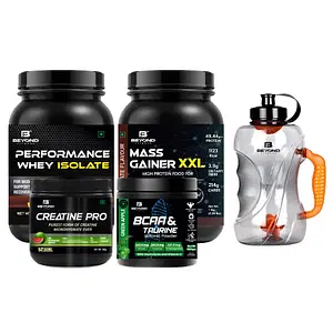 Beyond Fitness Achiever Pro Combo (100% Whey Isolate Protein 1kg+Mass Gainer XXL 1kg+BCAA Energy Drink 500gm+Creatine Monohydrate 156gm+1.5 Gallon Shaker)