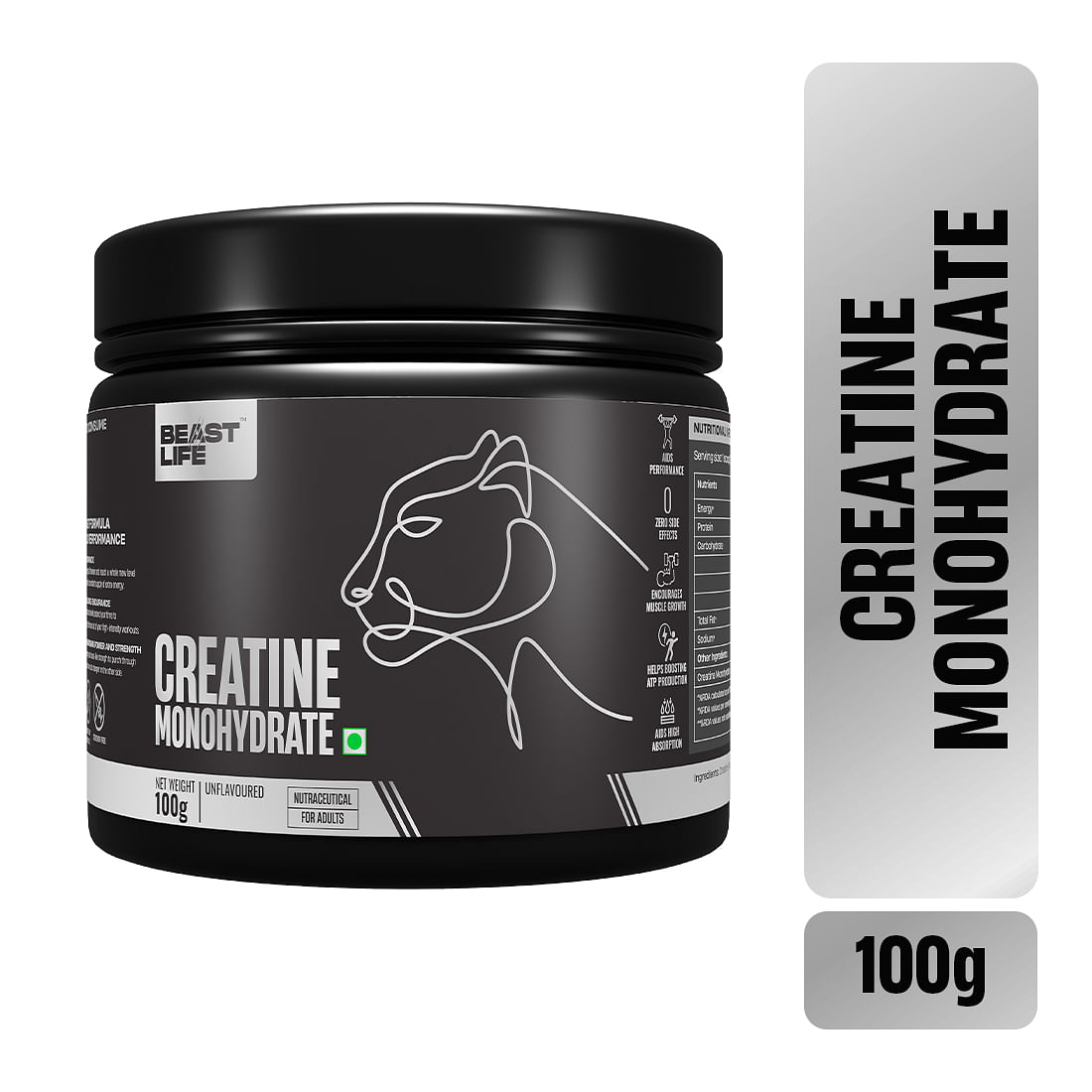 

BeastLife Super Micronized Creatine Monohydrate Unflavoured 100G Premium Sports Nutrition | Nabl Lab Tested | Rapid Absorption | Supports Athletic ...