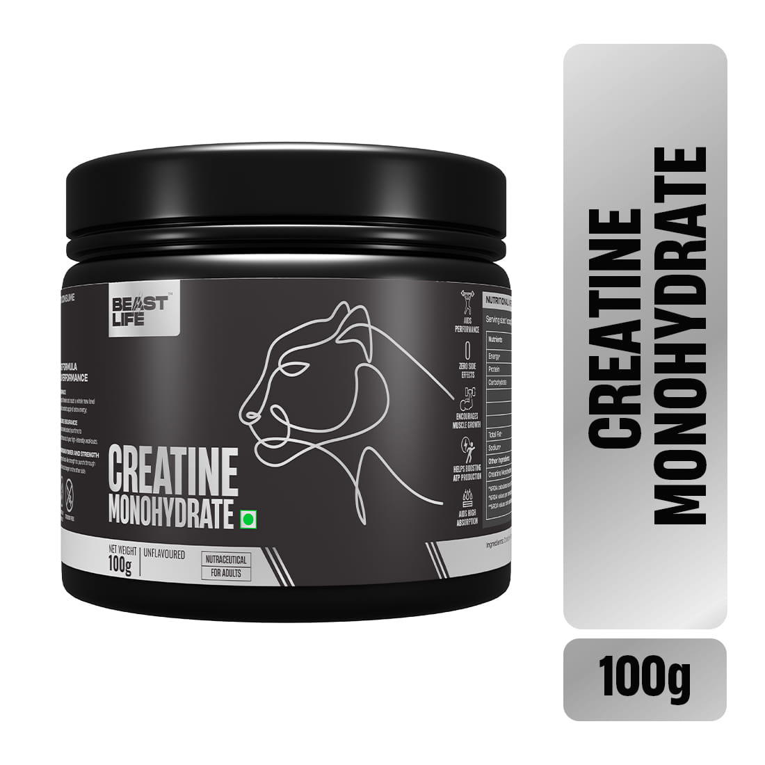 BeastLife Super Micronized Creatine Monohydrate Unflavoured 100G Premium Sports Nutrition | Nabl Lab Tested | Rapid Absorption | Supports Athletic Performance & Power
