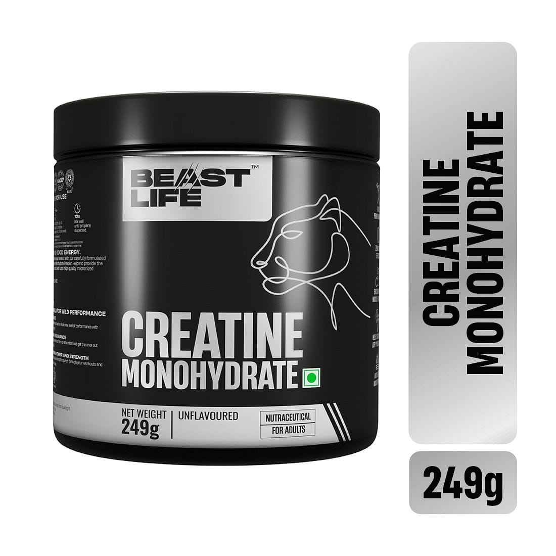 BeastLife Super Micronized Creatine Monohydrate Powder Unflavoured 249G|Premium Sports Nutrition|Nabl Lab Tested|Rapid Absorption|(249G)
