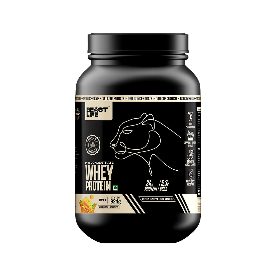 

BeastLife Pro Whey Protein Mango flavour | 924g, 24g Protein 5.3g BCAA per scoop | Premium Sports Nutrition | High Absorbtion Fuels Muscle| Speed R...