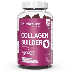 By Nature Collagen Builder Gummies for Skin with Hyaluronic Acid, Vegetarian Collagen Peptides & Organic Sea Buckthorn (30-Day Pack) Supports Glowing Skin, Stronger Hair & Joints