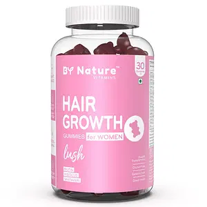 By Nature Hair Growth Gummies for Women with Biotin, Hibiscus & Shatavari (30-Day Pack) | Added Folic acid, Zinc, Iron, Vitamin A, B12, C & E| Reduces Hair Fall & Thinning | Beauty Supplement