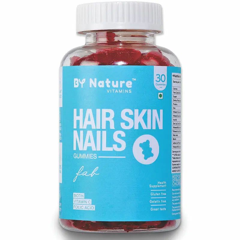 By Nature Hair & Skin Vitamin Gummies - with Biotin, Folic Acid, Vitamin A,  C, E, B6, B7, B9 & B12 for Hair Growth, Glowing Skin & Strong Nails (30-Day  Pack)