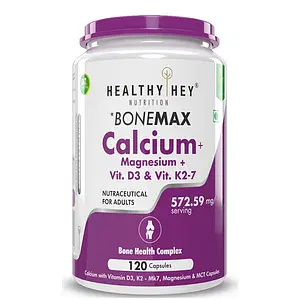 HealthyHey Nutrition Vegan Calcium with Magnesium, Vitamin D3 & Vitamin K2- Mk7 - BoneMax - Bone Health Complex - 540mg