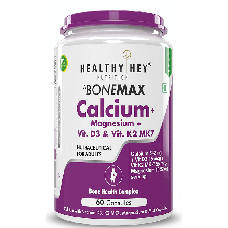 

HealthyHey Nutrition Vegan Calcium with Magnesium, Vitamin D3 & Vitamin K2- Mk7 - BoneMax - Bone Health Complex - 60 Vegetable Capsules