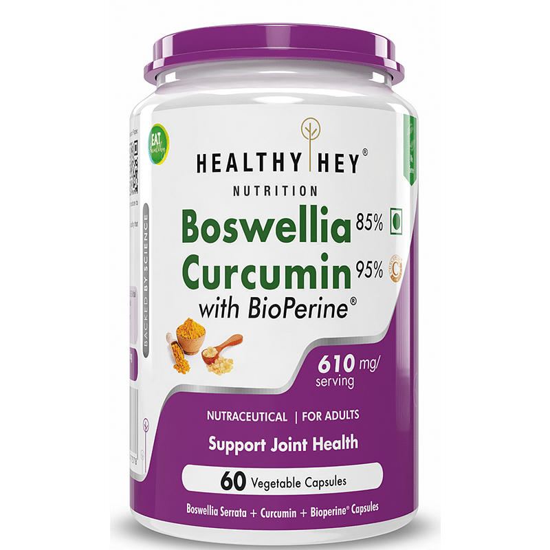 

HealthyHey Boswellia Serrata & Curcumin with Bioperine - 60 Vegetable Capsules (Pack of 1)