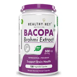 HealthyHey Nutrition Brahmi - Bacopa Monnieri- 500 mg - Support Memory and Brain Health - 120 Veg Capsules