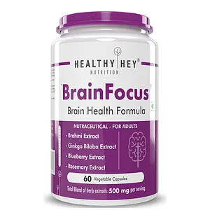 Healthyhey Nutrition BrainFocus - Natural Brain Health Formula for Memory & Focus - 60 Veg Capsules