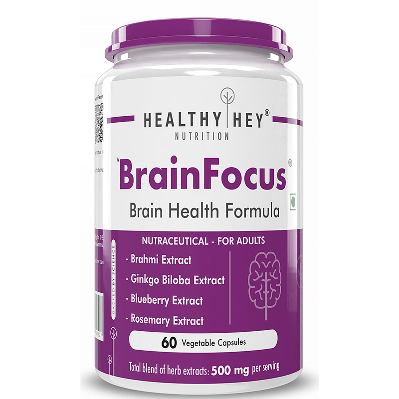 

HealthyHey Nutrition BrainFocus - Natural Brain Health Formula for Memory & Focus - 60 Veg Capsules