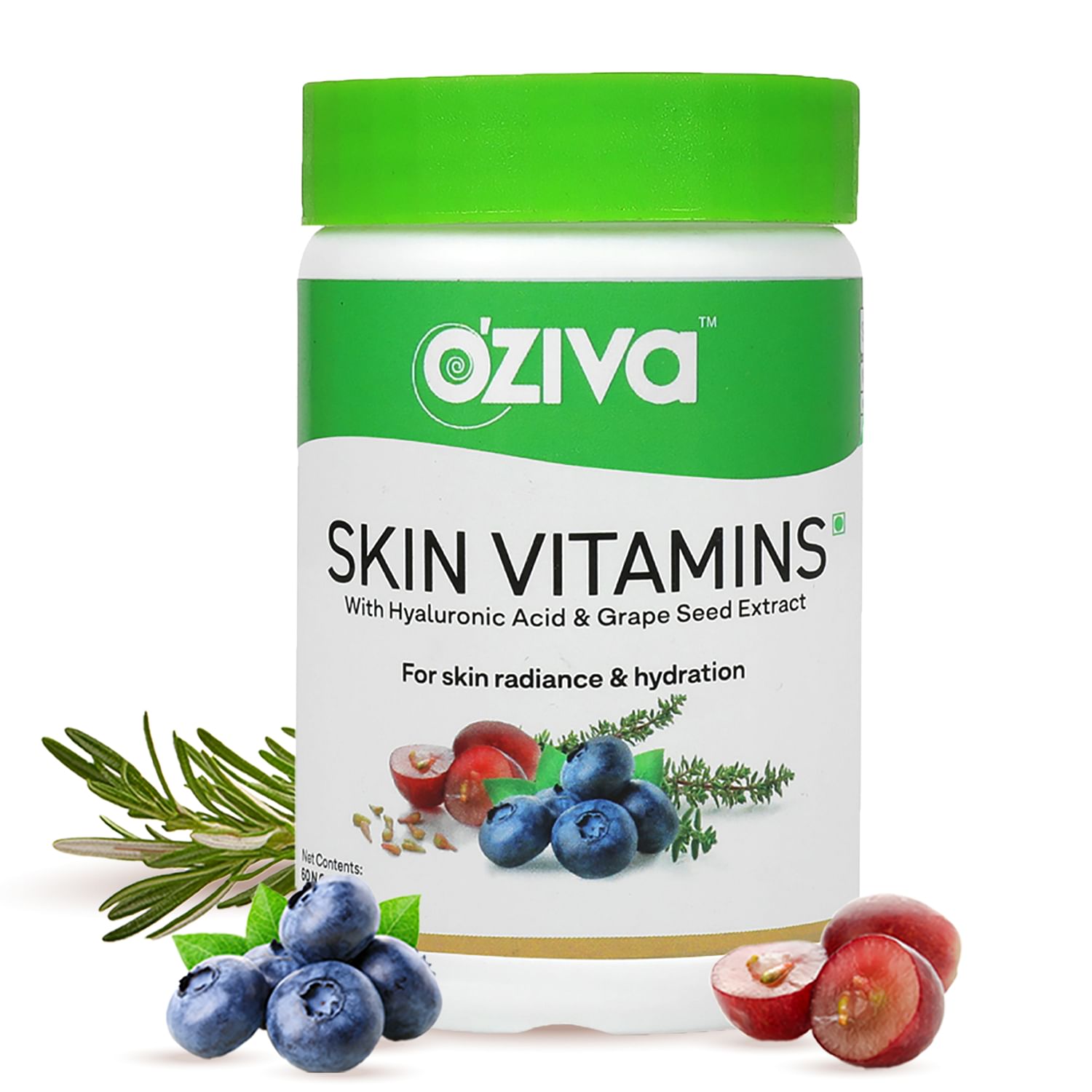 

Oziva Skin Vitamins 60 Capsules For Men & Women (With Hyaluronic Acid, Vitamin E & C For Radiant Skin & Hydration, Certified Clean & Vegan