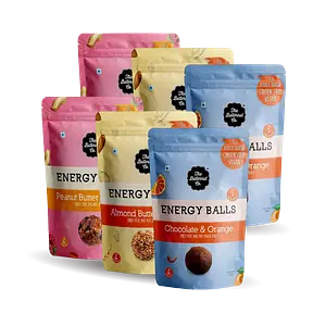 The Butternut Co. Energy Balls Variety Pack (Almond Butter & Oats, Peanut Butter & Berries, Chocolate & Orange) Dates, Dried Fruit & Nut Snack Balls 288g (Pack of 6) 100% Natural, No Sugar, Vegan, No Preservatives, Clean Label