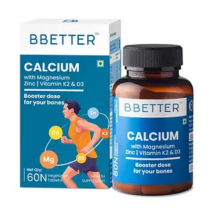 BBETTER Calcium Magnesium Zinc Tablets with Vitamin D3 & K2 - Calcium tablets for women and men for bones and joints - High Absorbable Calcium Citrate Tablets - 60 Vegetarian Calcium Tablets