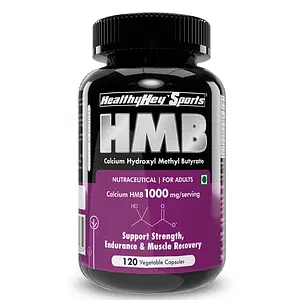 HealthyHey Sports HMB Calcium Hydroxyl Methyl Butyrate 120 Capsules Gluten Free and Non-GMO