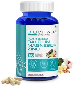 BIOVITALIA ORGANICS Calcium + Magnesium + Zinc | Improve muscle Growth | Boost immunity | Maintain Healthy Bones | 60 Capsules