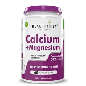 HealthyHey Nutrition Vegan Calcium with Magnesium - Bone Health Complex - 542mg - 60 Vegetable Capsules