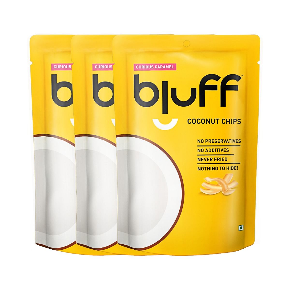 

Bluff Baked Coconut Chips, Healthy Snacks For Adults & Kids - Curious Caramel - (3 X 40g, 120g)