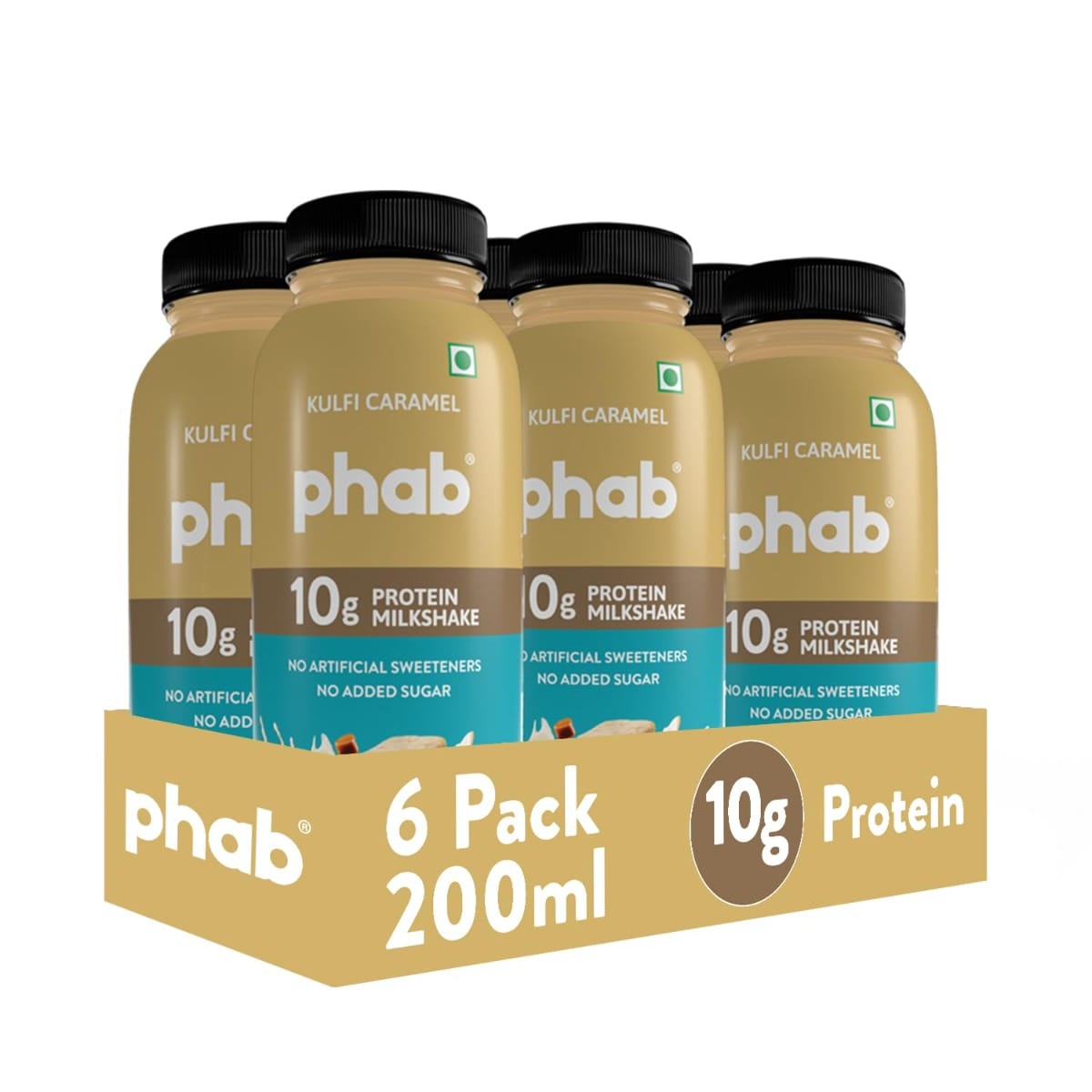 Phab Protein Milkshakes with 10g Protein & No Added Sugar | Gluten-Free & Gut-Friendly, Trans Fat Free | Rich Source of Fibre & Pre-biotics | Healthy & Delicious Protein Shake (200ml, Pack of 6)