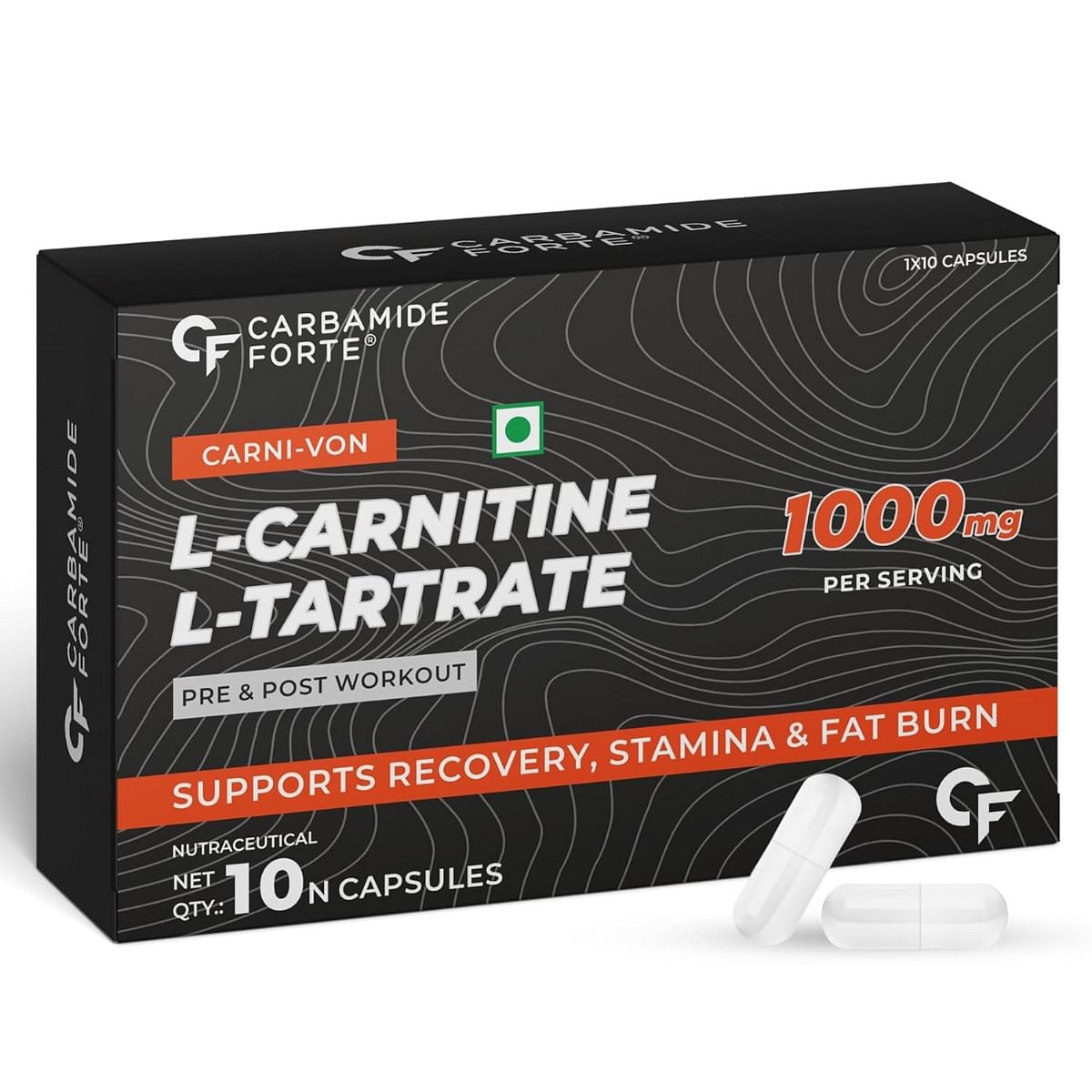 

Carbamide Forte L-Carnitine L-Tartrate 1000mg Capsules for Men & Women | Pre Workout Supplement - 10 Veg Capsules