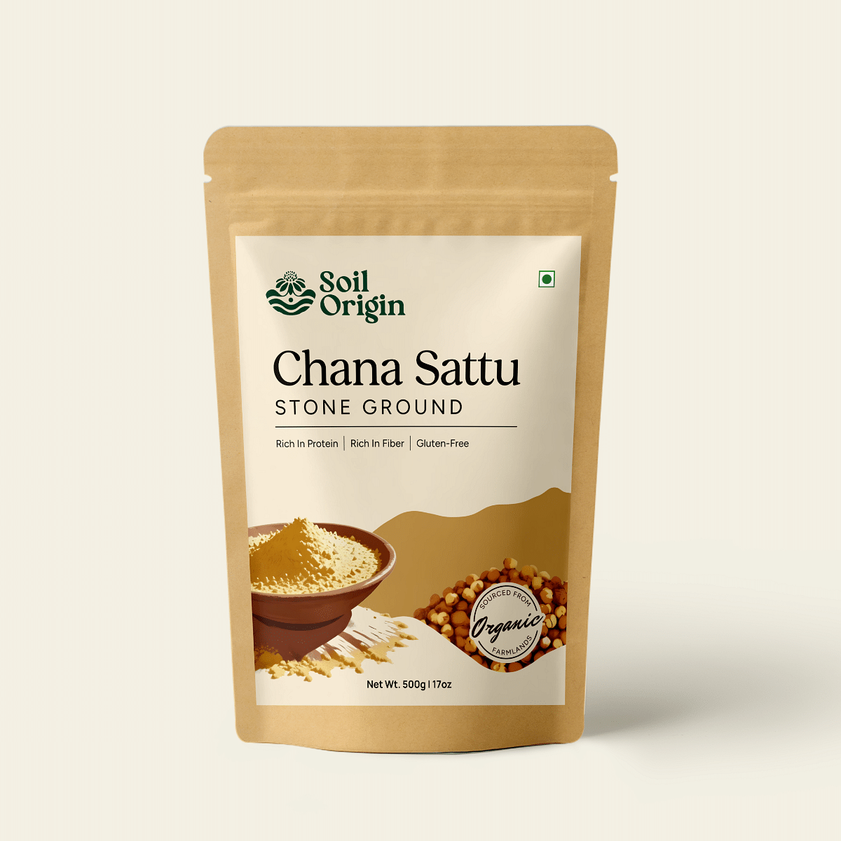 

Soil Origin Stone Ground Chana Sattu | Organic | Rich In Protein & Fiber - 500 Gm