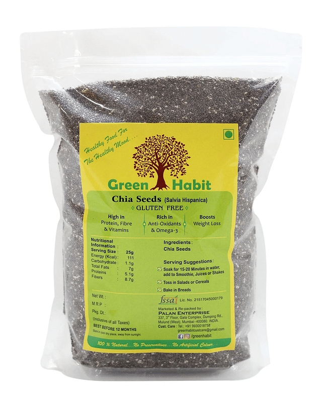 

Green Habit Healthy and Nutritious Super Food Black Chia Seeds Salvia Hispanica - 250g