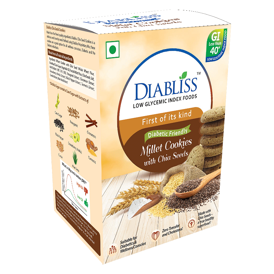 

DiaBliss Diabetic Friendly Low GI Millet Cookies. (Millet Cookies with Chia Seeds, 120 Gram)