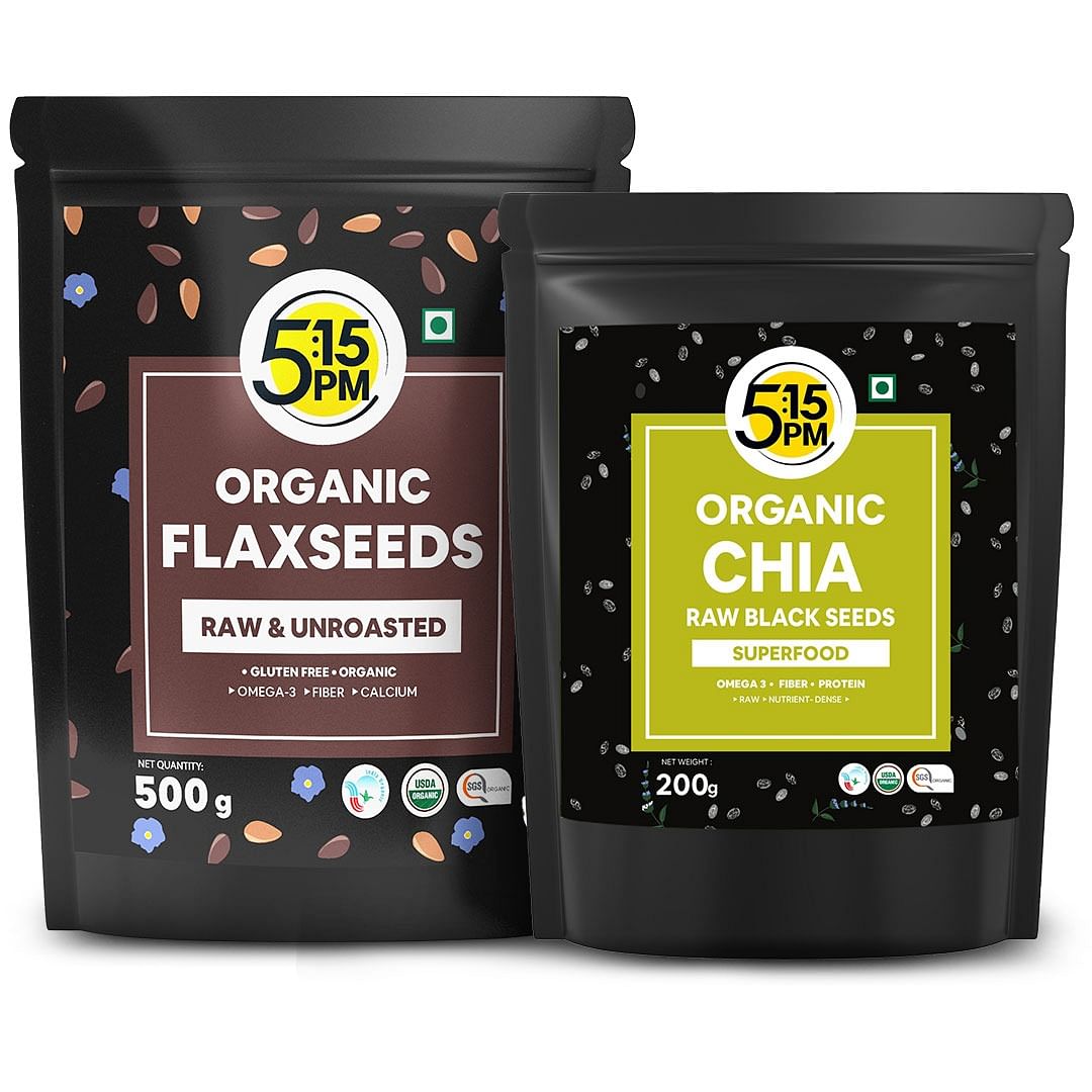 

5:15PM Chia Seeds and Flax Seeds Combo - Organic Seeds Combo for Eating | Raw Mix Seeds | Diet Snacks for Weight Loss | 700g