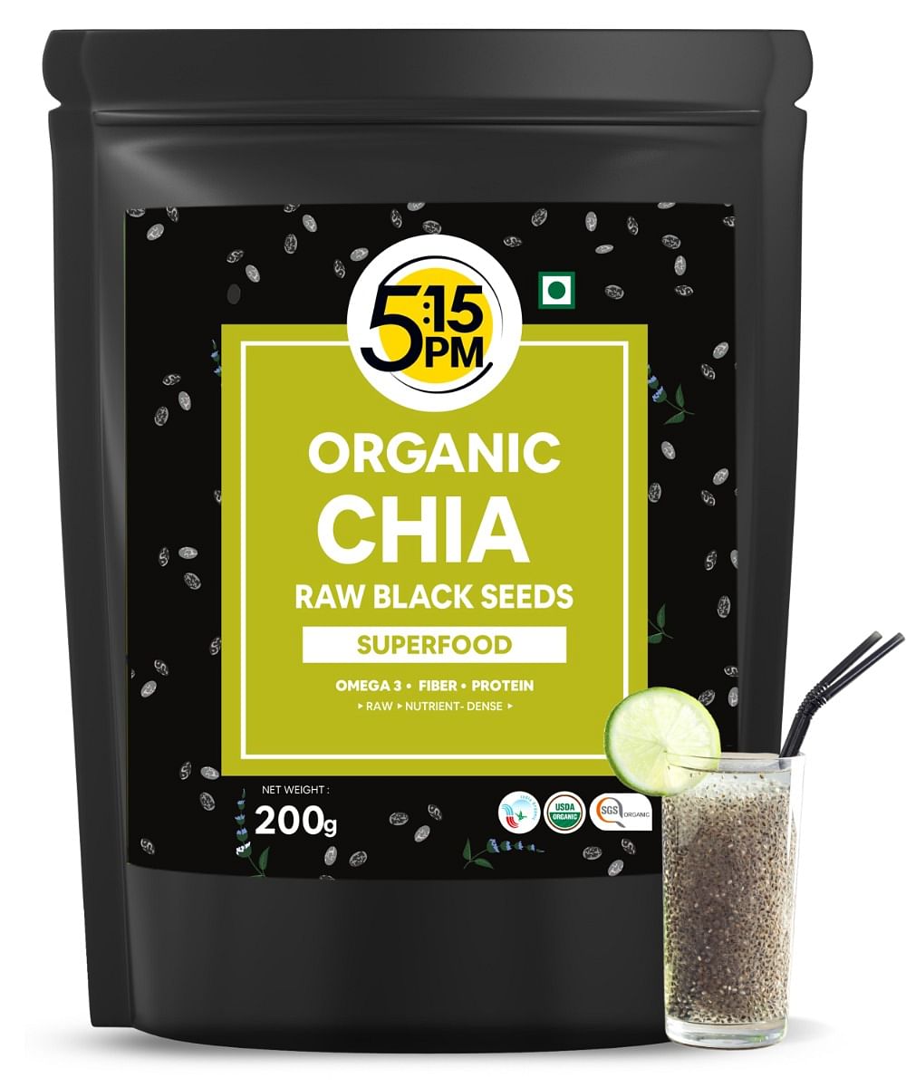 

5:15PM Certified Organic Chia Seeds - Raw Unroasted Black Chia Seeds for Eating with Omega 3 and Fiber - 200g